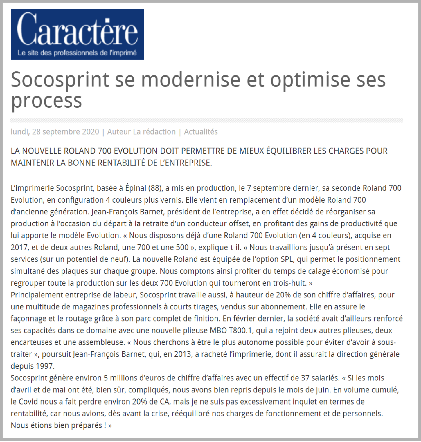 Article Socosprint Caractère 